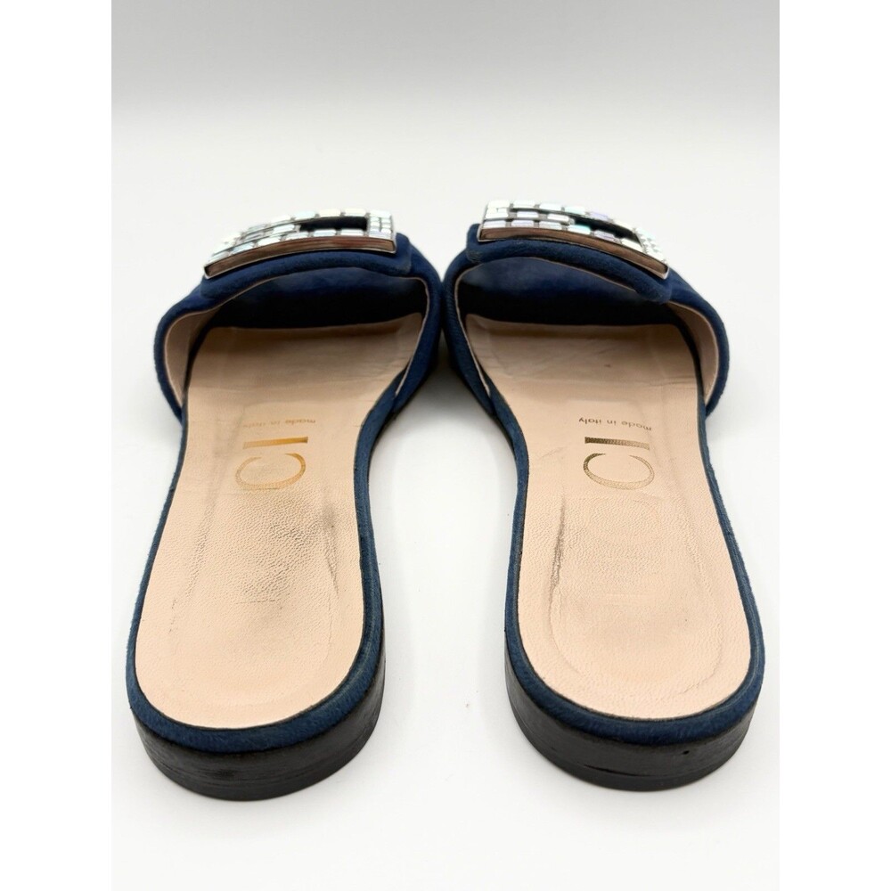 Gucci Blue Velvet Sandals w/ Crystal Embellished Monogram Accent Slides EU 37.5 - Picture 10 of 12